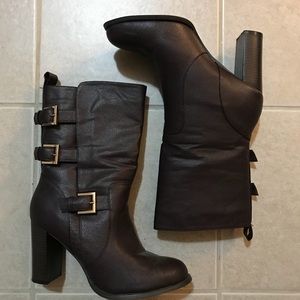 Cute Brown Boots w/ Gold Accent Buckles - Size 10